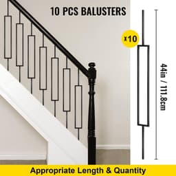 image-VEVOR Deck Balusters, 10 Pack Metal Deck Spindles, 44"x0.5" Staircase Baluster with Screws, Iron Deck Railing for Wood and Composite Deck, Stylish Black Baluster for Outdoor Stair Deck Porch