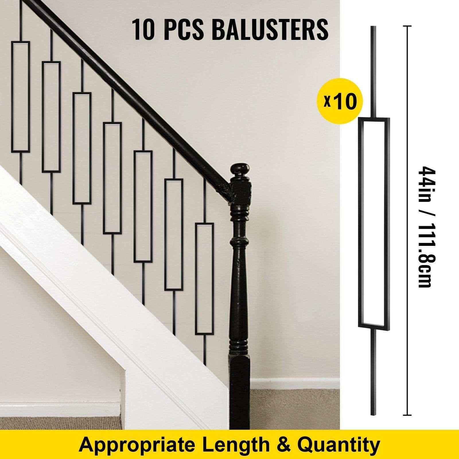 image-VEVOR Deck Balusters, 10 Pack Metal Deck Spindles, 44"x0.5" Staircase Baluster with Screws, Iron Deck Railing for Wood and Composite Deck, Stylish Black Baluster for Outdoor Stair Deck Porch