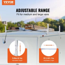 image-VEVOR Van Roof Ladder Rack, 2 Bars Aluminum Alloy Roof Ladder Racks, 400 LBS Capacity Rain-Gutter Van Roof Rack, Adjustable Length 51.2" to 81.1", Van Ladder Rack for Van, Cargo, Trailer