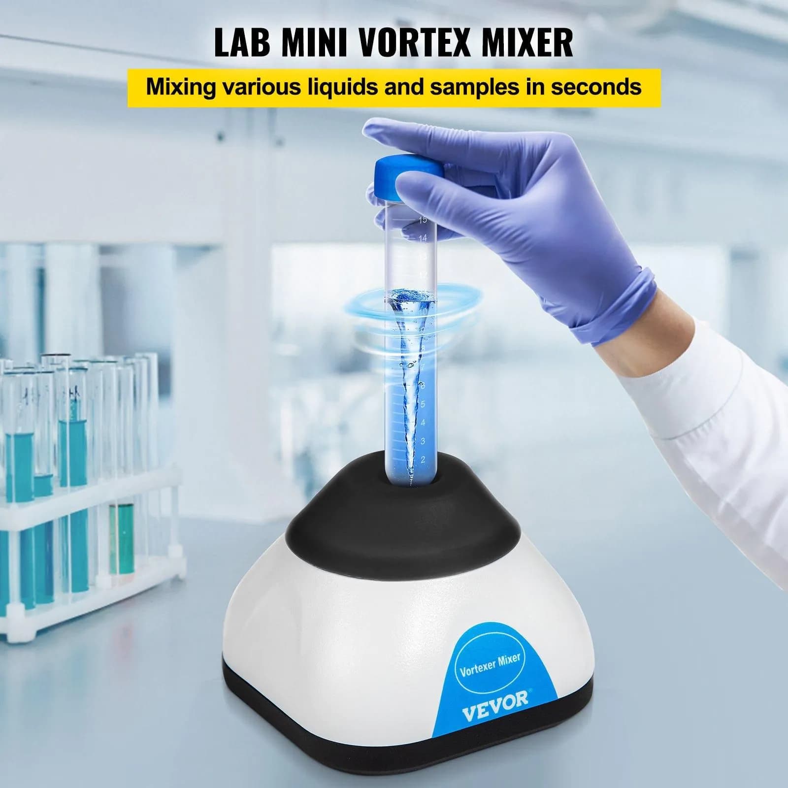 image-VEVOR Vortex Mixer, 3000RPM Mini Vortex Mixer Shaker, Touch Function Scientific Lab Vortex Shaker, Mix Up to 50ML, 6mm Orbital Diameter for Test Tube, Tattoo Ink, Nail Polish, Eyelash Adhesives, Paint