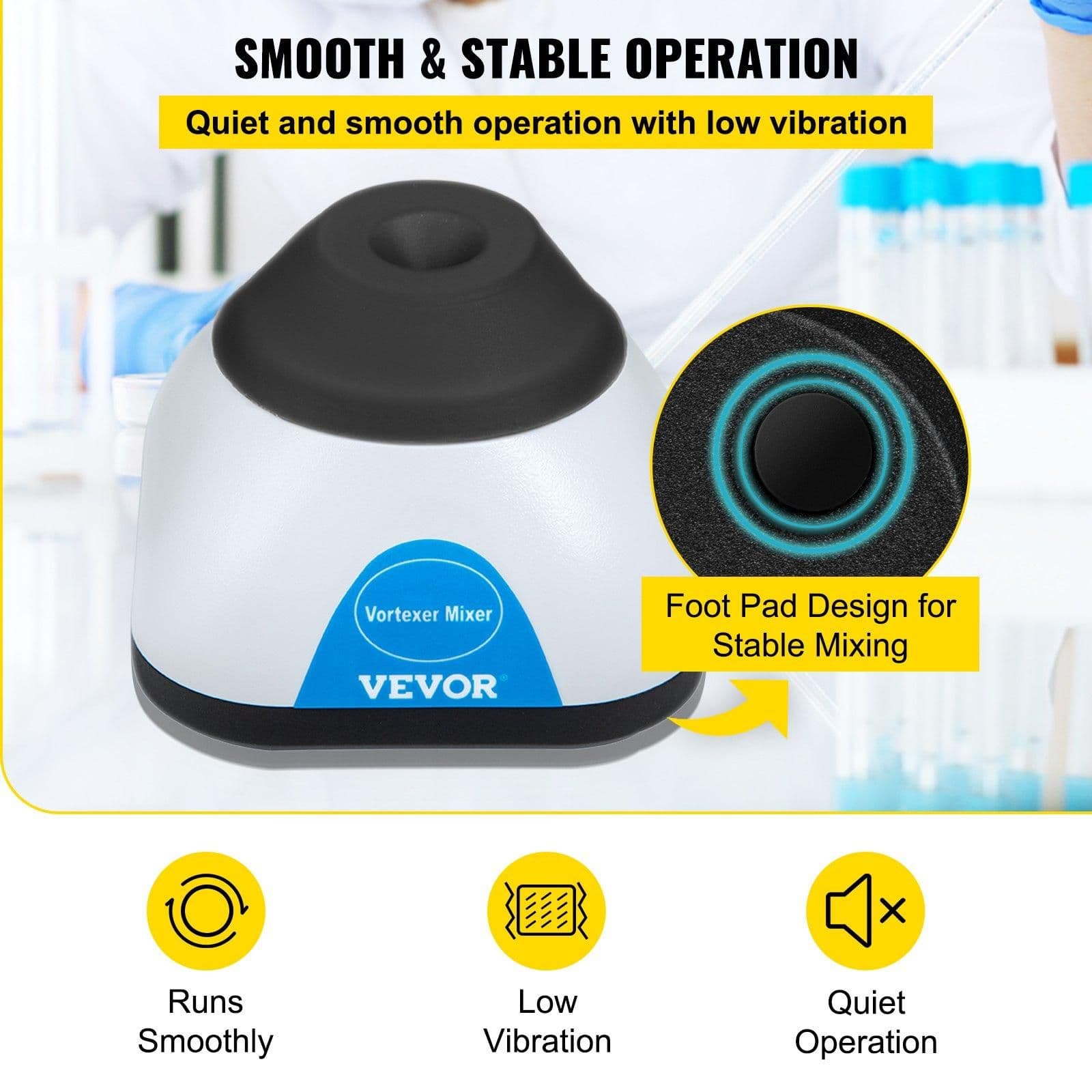 image-VEVOR Vortex Mixer, 3000RPM Mini Vortex Mixer Shaker, Touch Function Scientific Lab Vortex Shaker, Mix Up to 50ML, 6mm Orbital Diameter for Test Tube, Tattoo Ink, Nail Polish, Eyelash Adhesives, Paint