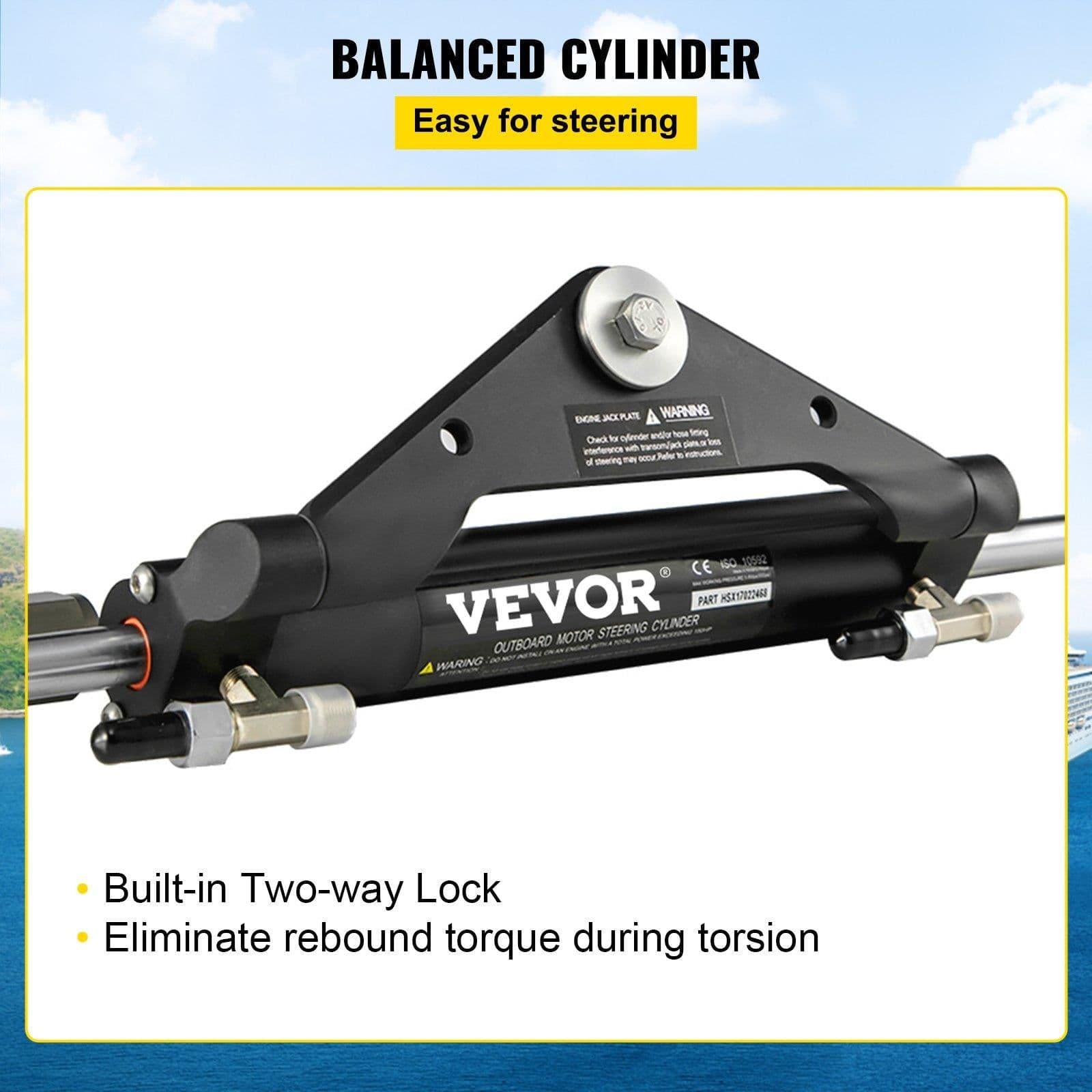 image-VEVOR Hydraulic Steering Cylinder HC4645H Front Mount Hydraulic Outboard Marine Steering Cylinder Suit for Up to 150HP Boats Steering