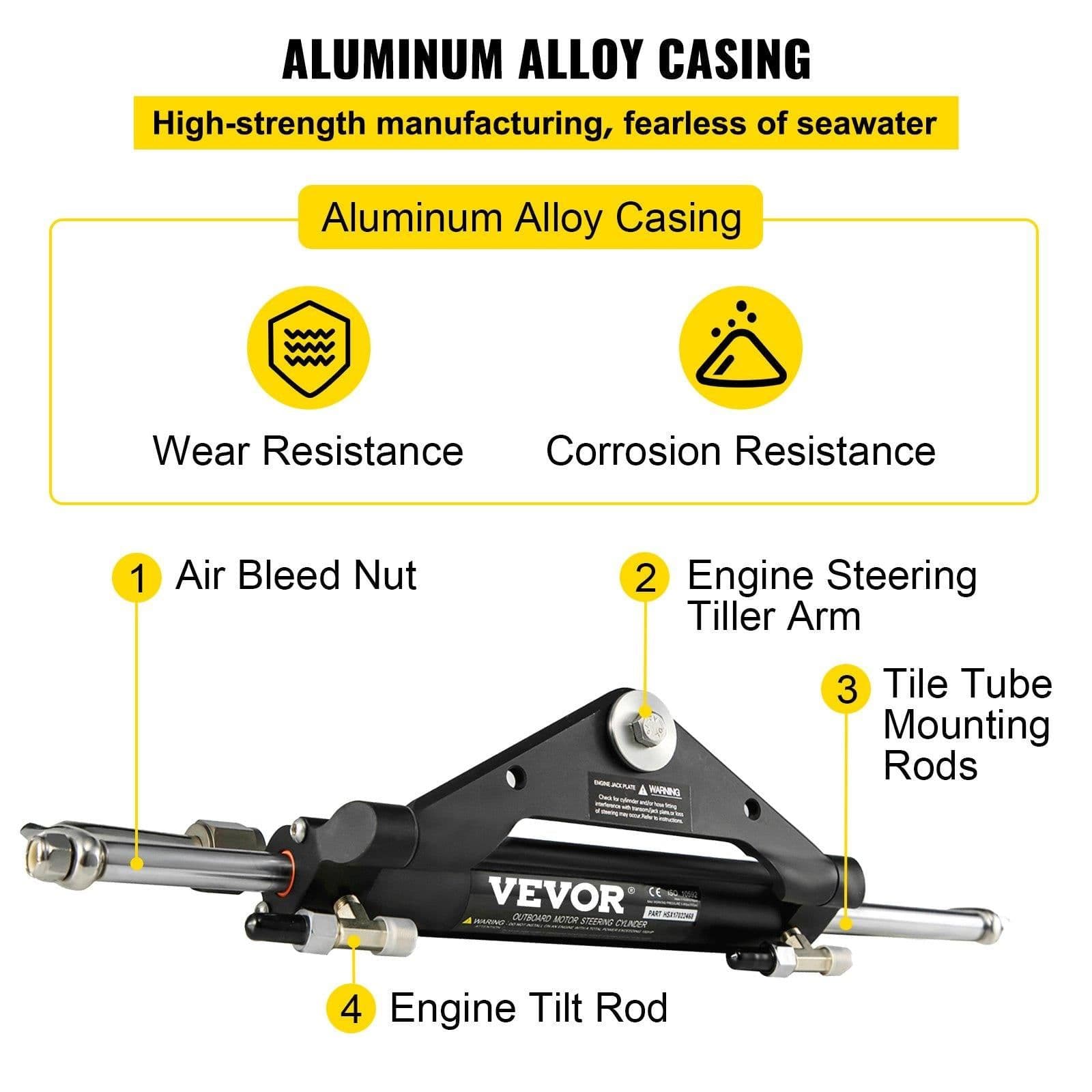 image-VEVOR Hydraulic Steering Cylinder HC4645H Front Mount Hydraulic Outboard Marine Steering Cylinder Suit for Up to 150HP Boats Steering