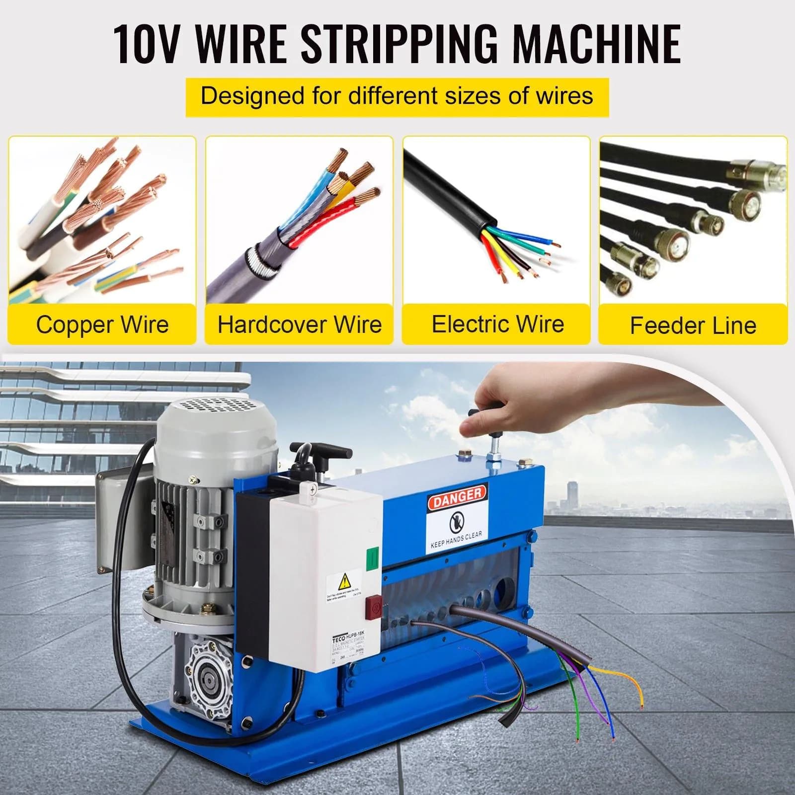 image-VEVOR Portable Wire Stripper, 18 AWG to 1" OD, 11 Channels, 10 Blades, Electric Machine for Efficient Copper Recycling, Speeds Up to 75ft/min