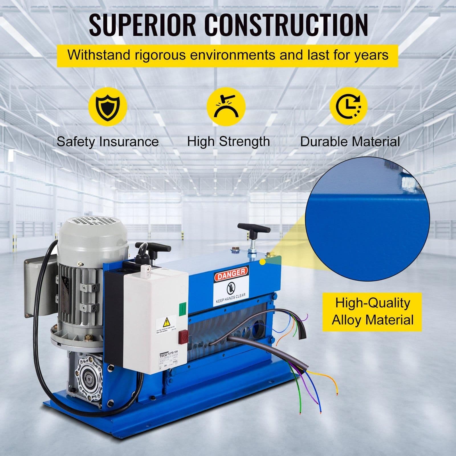 image-VEVOR Portable Wire Stripper, 18 AWG to 1" OD, 11 Channels, 10 Blades, Electric Machine for Efficient Copper Recycling, Speeds Up to 75ft/min