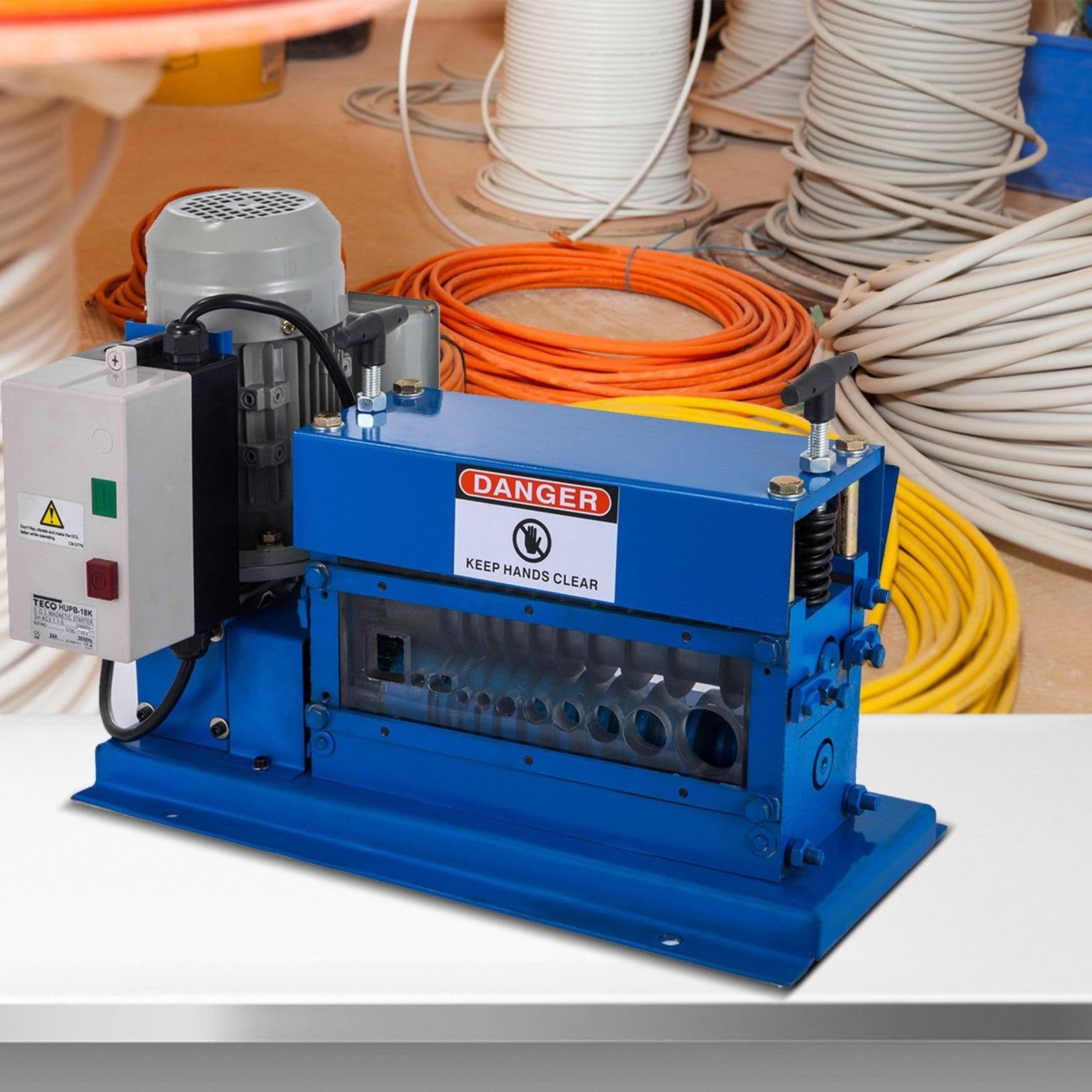 image-VEVOR Portable Wire Stripper, 18 AWG to 1" OD, 11 Channels, 10 Blades, Electric Machine for Efficient Copper Recycling, Speeds Up to 75ft/min