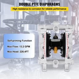 image-VEVOR Air-Operated Double Diaphragm Pump, 1/2 in Inlet & Outlet, Polypropylene Body, 2.5 GPM & Max 80PSI, PTFE Diaphragm Pneumatic Transfer Pump for Petroleum, Diesel, Oil & Low Viscosity Fluids