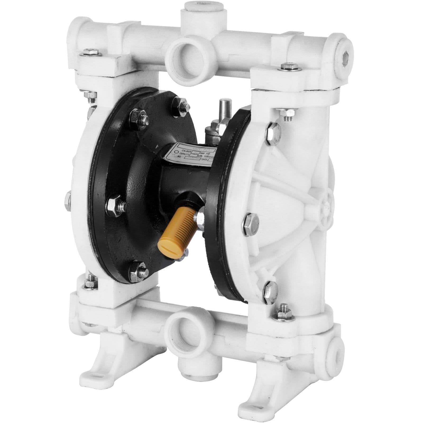 image-VEVOR Air-Operated Double Diaphragm Pump, 1/2 in Inlet & Outlet, Polypropylene Body, 2.5 GPM & Max 80PSI, PTFE Diaphragm Pneumatic Transfer Pump for Petroleum, Diesel, Oil & Low Viscosity Fluids