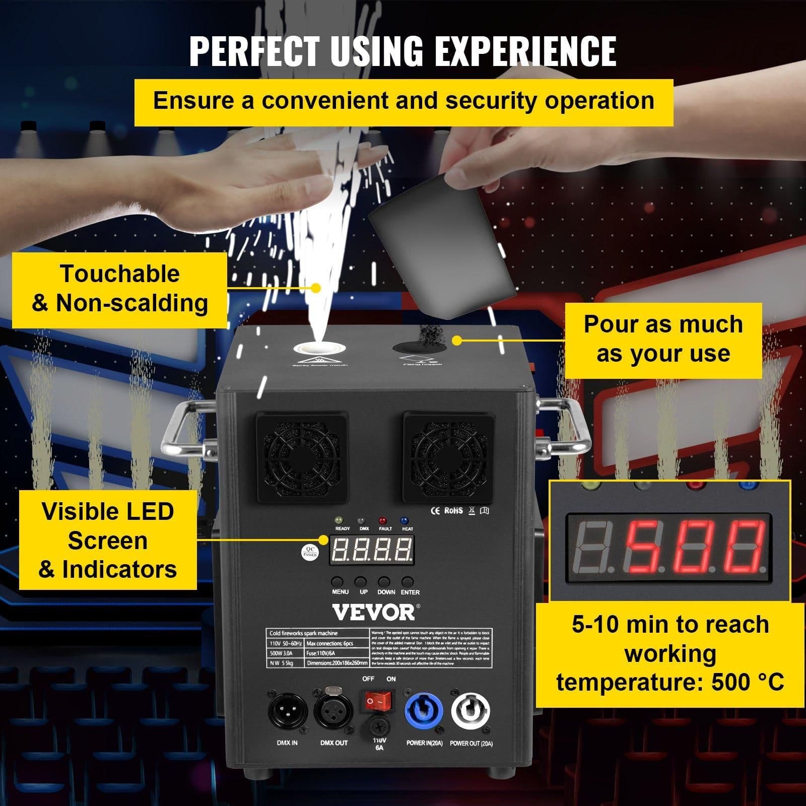 image-VEVOR Stage Equipment Special Effect Machine, 500W 4pcs Stage Effect Machine with Wireless Remote Control, Smart DMX Control Stage Equipment Showing Machine for Wedding, Musical Show