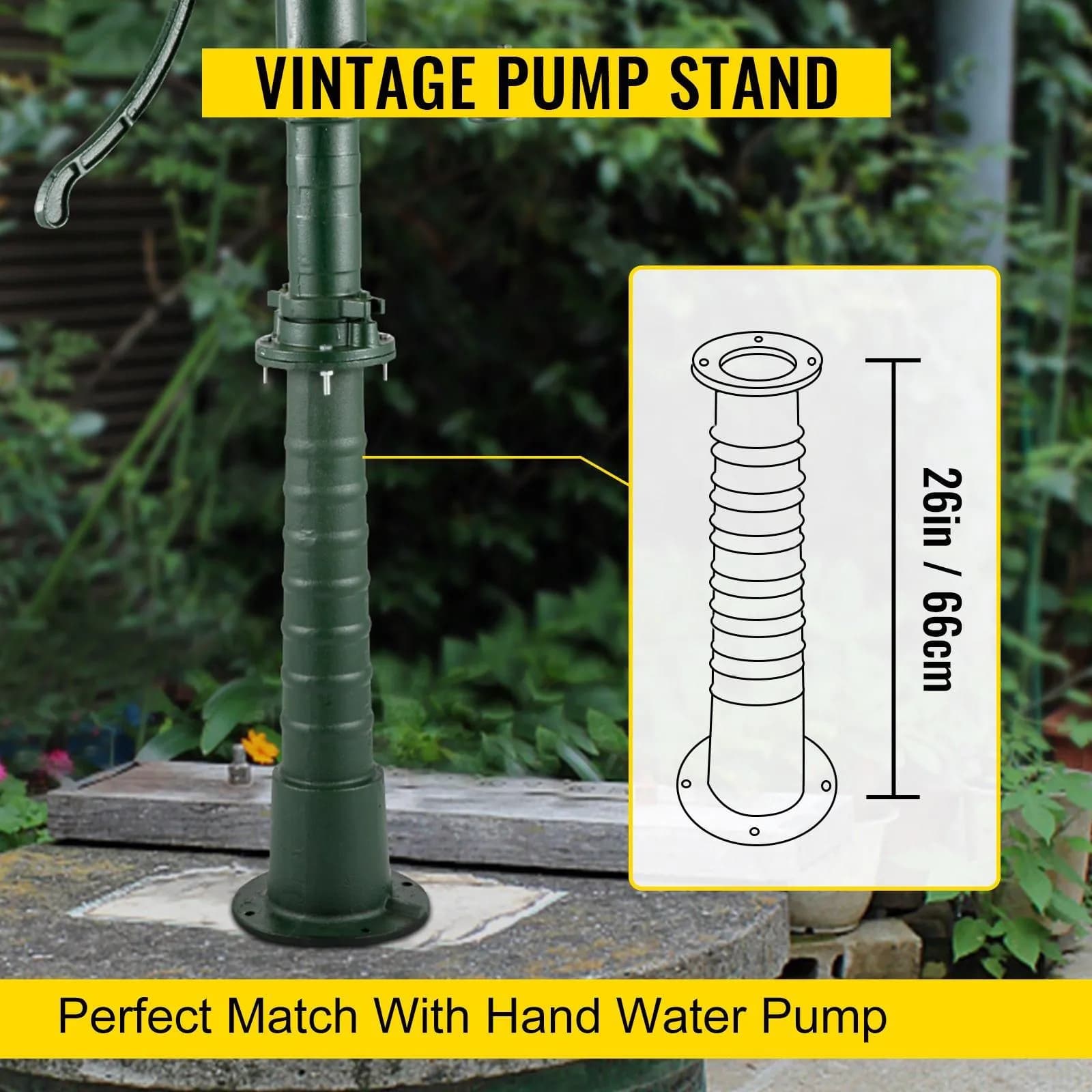 image-VEVOR Antique Hand Water Pump Stand Pitcher Pump Stand Cast Iron Well Pump Stand with Pre-set 0.5" Holes for Easy Installation Old Fashion Pitcher Hand Pump Stand for Home Yard Pond Garden Outdoors G