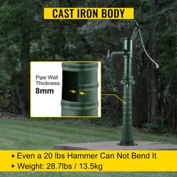 image-VEVOR Antique Hand Water Pump Stand Pitcher Pump Stand Cast Iron Well Pump Stand with Pre-set 0.5" Holes for Easy Installation Old Fashion Pitcher Hand Pump Stand for Home Yard Pond Garden Outdoors G