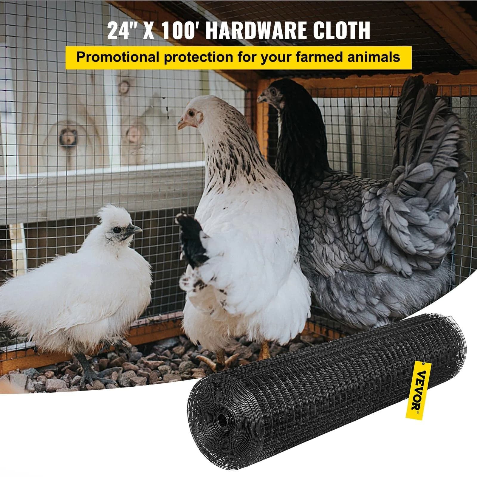 image-VEVOR Hardware Cloth, 24" x 100' & 1"x1" Mesh Size, Galvanized Steel Vinyl Coated 16 Gauge Chicken Wire Fencing with A Cutting Plier & A Pair of Fabric Gloves, for Garden Fencing & Pet Enclosures,