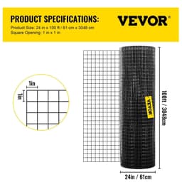 image-VEVOR Hardware Cloth, 24" x 100' & 1"x1" Mesh Size, Galvanized Steel Vinyl Coated 16 Gauge Chicken Wire Fencing with A Cutting Plier & A Pair of Fabric Gloves, for Garden Fencing & Pet Enclosures,