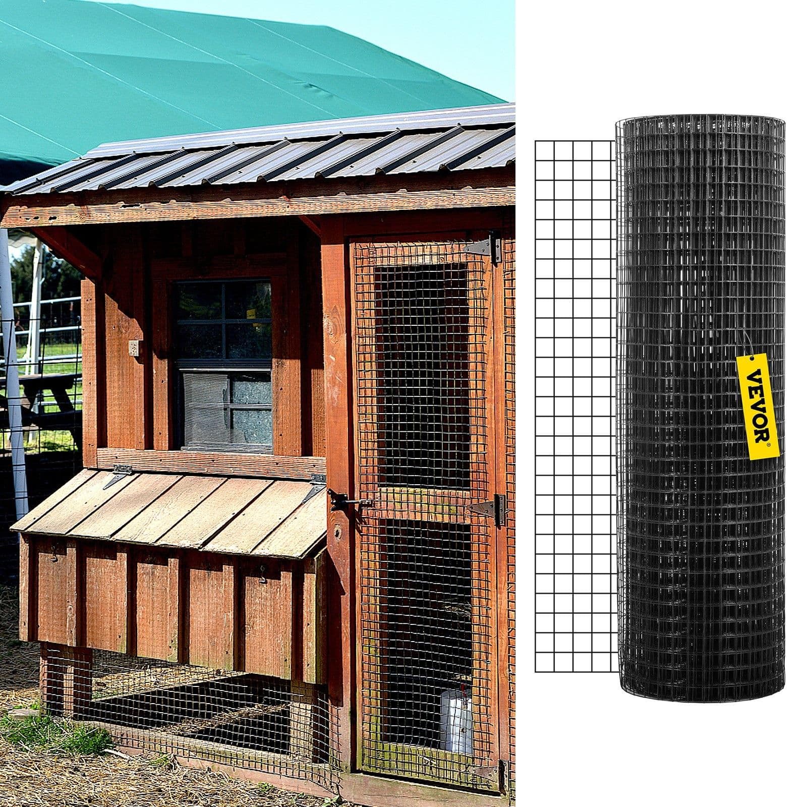 image-VEVOR Hardware Cloth, 24" x 100' & 1"x1" Mesh Size, Galvanized Steel Vinyl Coated 16 Gauge Chicken Wire Fencing with A Cutting Plier & A Pair of Fabric Gloves, for Garden Fencing & Pet Enclosures,
