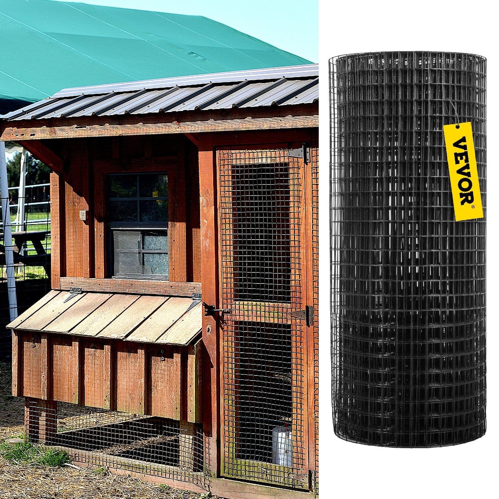 image-VEVOR Hardware Cloth, 24" x50' & 1"x1" Mesh Size, Galvanized Steel Vinyl Coated 16 Gauge Welded Wire with A Cutting Plier & A Pair of Fabric Gloves, for Garden Fencing & Pet Enclosures, Black