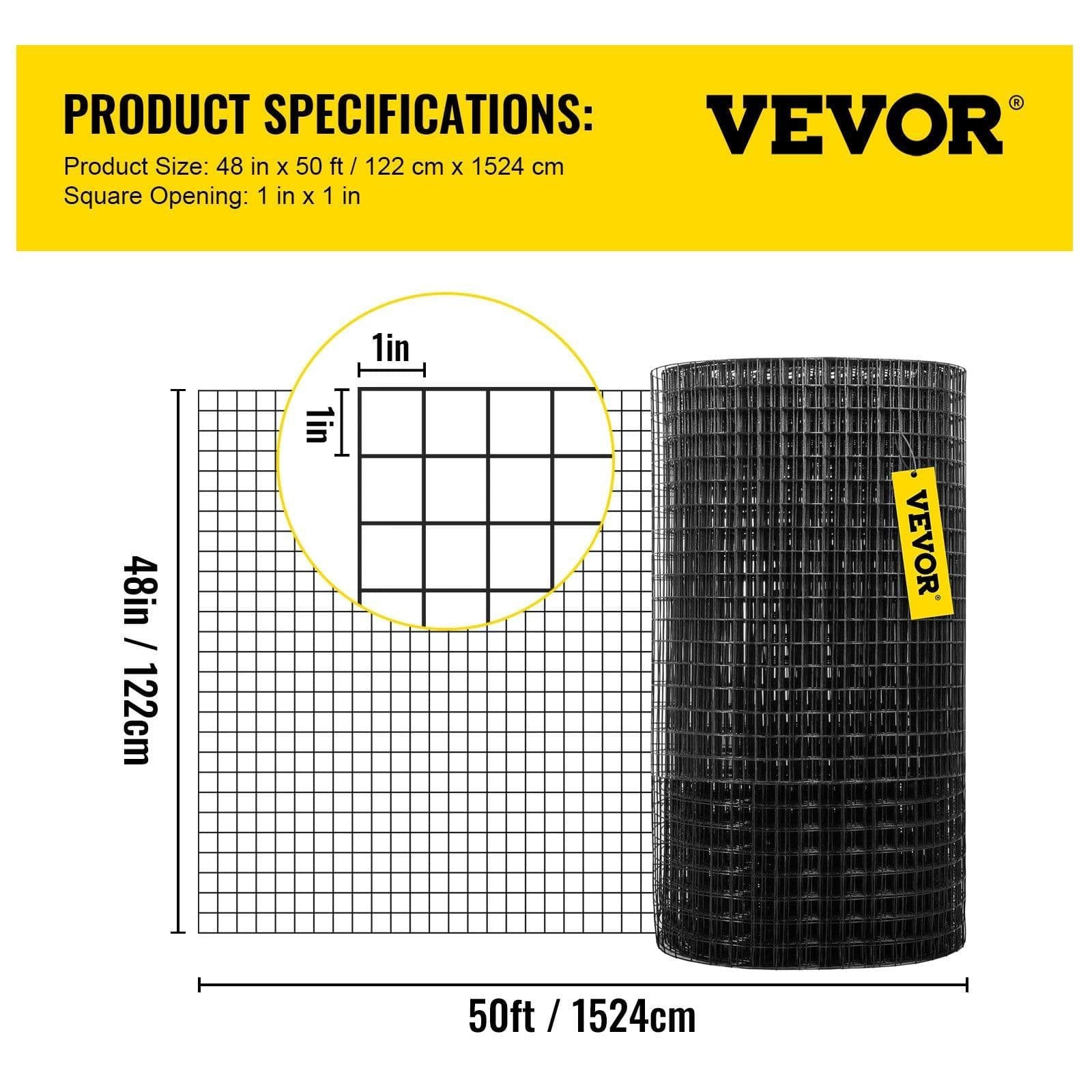 image-VEVOR Hardware Cloth, 48" x 50' & 1"x1" Mesh Size, Galvanized Steel Vinyl Coated 16 Gauge Chicken Wire Fencing with A Cutting Plier & A Pair of Fabric Gloves, for Garden Fencing & Pet Enclosures,