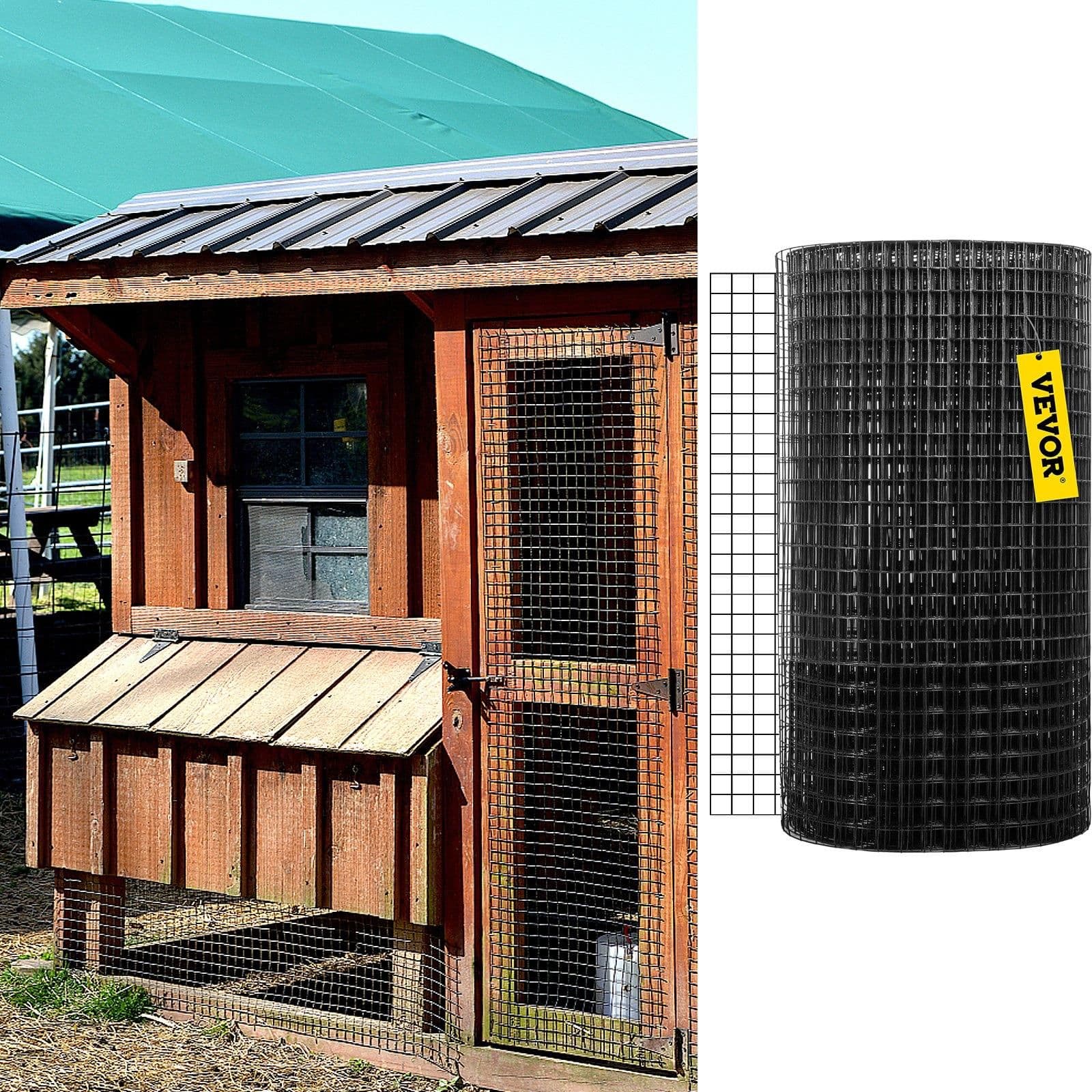 image-VEVOR Hardware Cloth, 48" x 50' & 1"x1" Mesh Size, Galvanized Steel Vinyl Coated 16 Gauge Chicken Wire Fencing with A Cutting Plier & A Pair of Fabric Gloves, for Garden Fencing & Pet Enclosures,