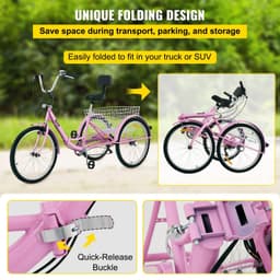 image-VEVOR Tricycle Adult 24’’ Wheels Adult Tricycle 7-Speed 3 Wheel Bikes For Adults Three Wheel Bike For Adults Adult Trike Adult Folding Tricycle Foldable Adult Tricycle 3 Wheel Bike Trike Foldable Pink