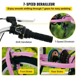image-VEVOR Tricycle Adult 24’’ Wheels Adult Tricycle 7-Speed 3 Wheel Bikes For Adults Three Wheel Bike For Adults Adult Trike Adult Folding Tricycle Foldable Adult Tricycle 3 Wheel Bike Trike Foldable Pink