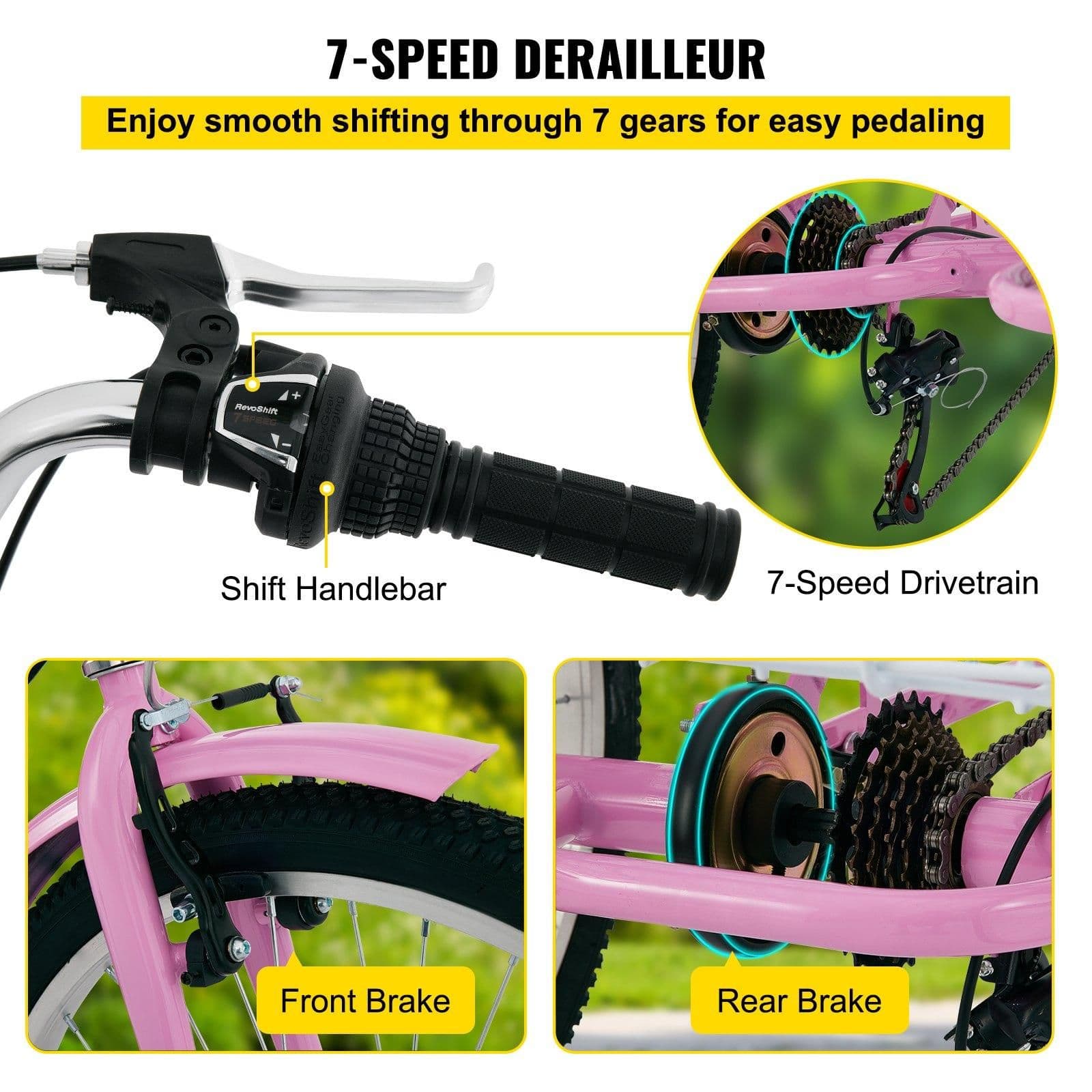 image-VEVOR Tricycle Adult 24’’ Wheels Adult Tricycle 7-Speed 3 Wheel Bikes For Adults Three Wheel Bike For Adults Adult Trike Adult Folding Tricycle Foldable Adult Tricycle 3 Wheel Bike Trike Foldable Pink