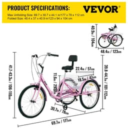 image-VEVOR Tricycle Adult 24’’ Wheels Adult Tricycle 7-Speed 3 Wheel Bikes For Adults Three Wheel Bike For Adults Adult Trike Adult Folding Tricycle Foldable Adult Tricycle 3 Wheel Bike Trike Foldable Pink