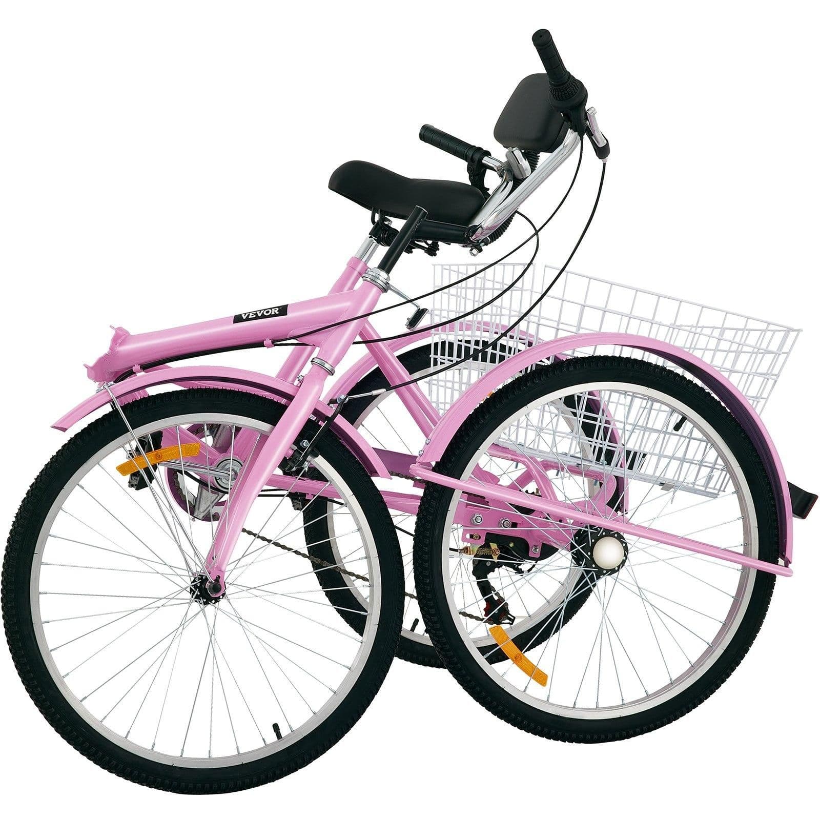 image-VEVOR Tricycle Adult 24’’ Wheels Adult Tricycle 7-Speed 3 Wheel Bikes For Adults Three Wheel Bike For Adults Adult Trike Adult Folding Tricycle Foldable Adult Tricycle 3 Wheel Bike Trike Foldable Pink