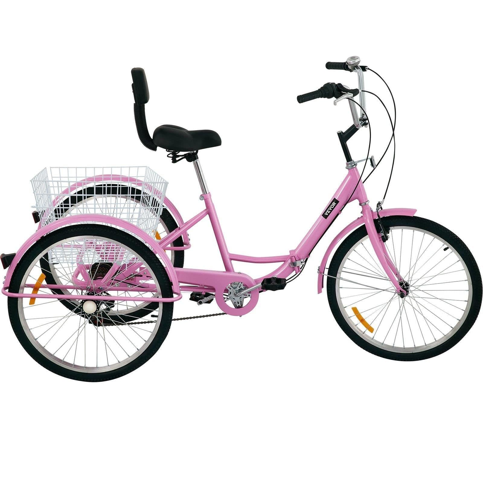 image-VEVOR Tricycle Adult 24’’ Wheels Adult Tricycle 7-Speed 3 Wheel Bikes For Adults Three Wheel Bike For Adults Adult Trike Adult Folding Tricycle Foldable Adult Tricycle 3 Wheel Bike Trike Foldable Pink