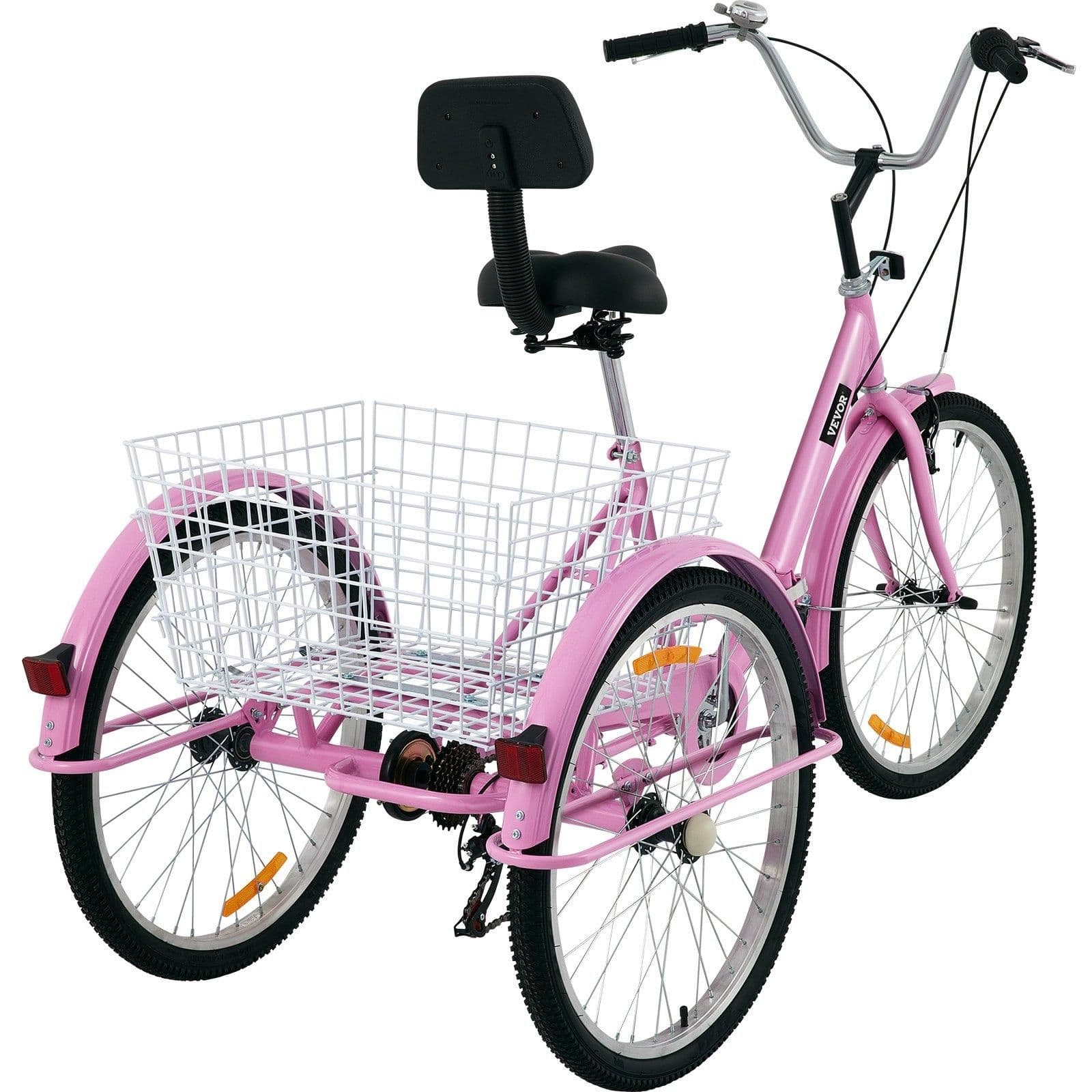 image-VEVOR Tricycle Adult 24’’ Wheels Adult Tricycle 7-Speed 3 Wheel Bikes For Adults Three Wheel Bike For Adults Adult Trike Adult Folding Tricycle Foldable Adult Tricycle 3 Wheel Bike Trike Foldable Pink