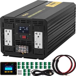 image-VEVOR Energy Converter, 5000W Modified Wave Transformer, 12V DC to 110V AC Vehicle Adapter, featuring LCD Screen, Remote Control, LED Light, and GFCI Sockets for RVs, Trucks, Boats, and Outdoor Adv