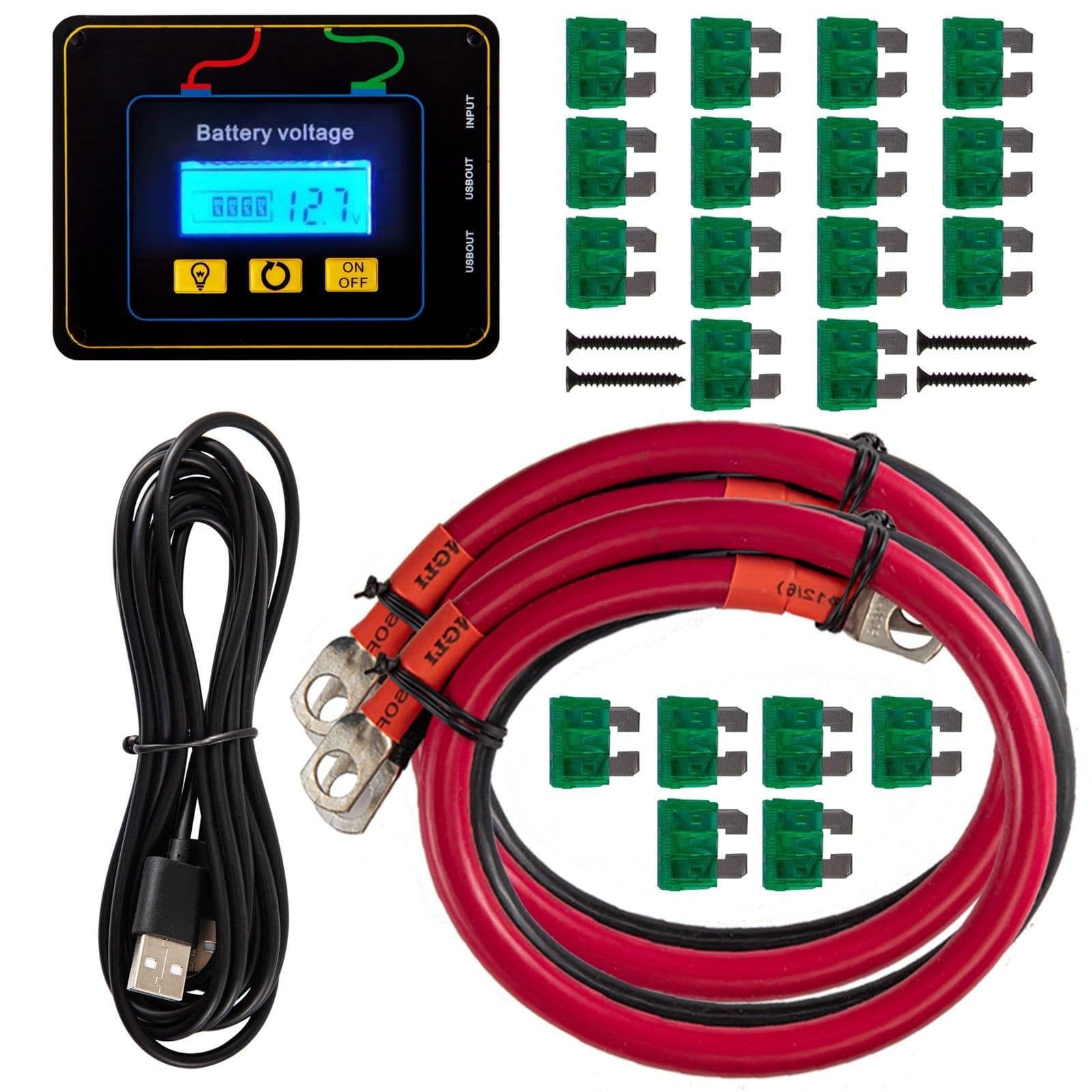 image-VEVOR Energy Converter, 5000W Modified Wave Transformer, 12V DC to 110V AC Vehicle Adapter, featuring LCD Screen, Remote Control, LED Light, and GFCI Sockets for RVs, Trucks, Boats, and Outdoor Adv