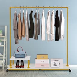 image-VEVOR Clothing Garment Rack, 59.1"x14.2"x63.0", Heavy-Duty Clothes Rack with Bottom Shelf & Side Shelf, 4 Swivel Casters, Sturdy Steel Frame, Rolling Clothes Organizer for Retail Store Boutique, Go