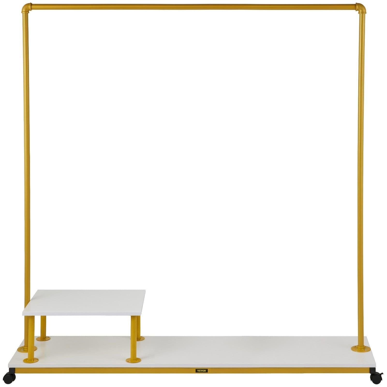 image-VEVOR Clothing Garment Rack, 59.1"x14.2"x63.0", Heavy-Duty Clothes Rack with Bottom Shelf & Side Shelf, 4 Swivel Casters, Sturdy Steel Frame, Rolling Clothes Organizer for Retail Store Boutique, Go