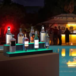 image-VEVOR LED Lighted Liquor Bottle Display, 2 Tiers 30 Inches, Illuminated Home Bar Shelf with RF Remote & App Control 7 Static Colors 1-4 H Timing, Acrylic Drinks Lighting Shelf for Holding 16 Bottles