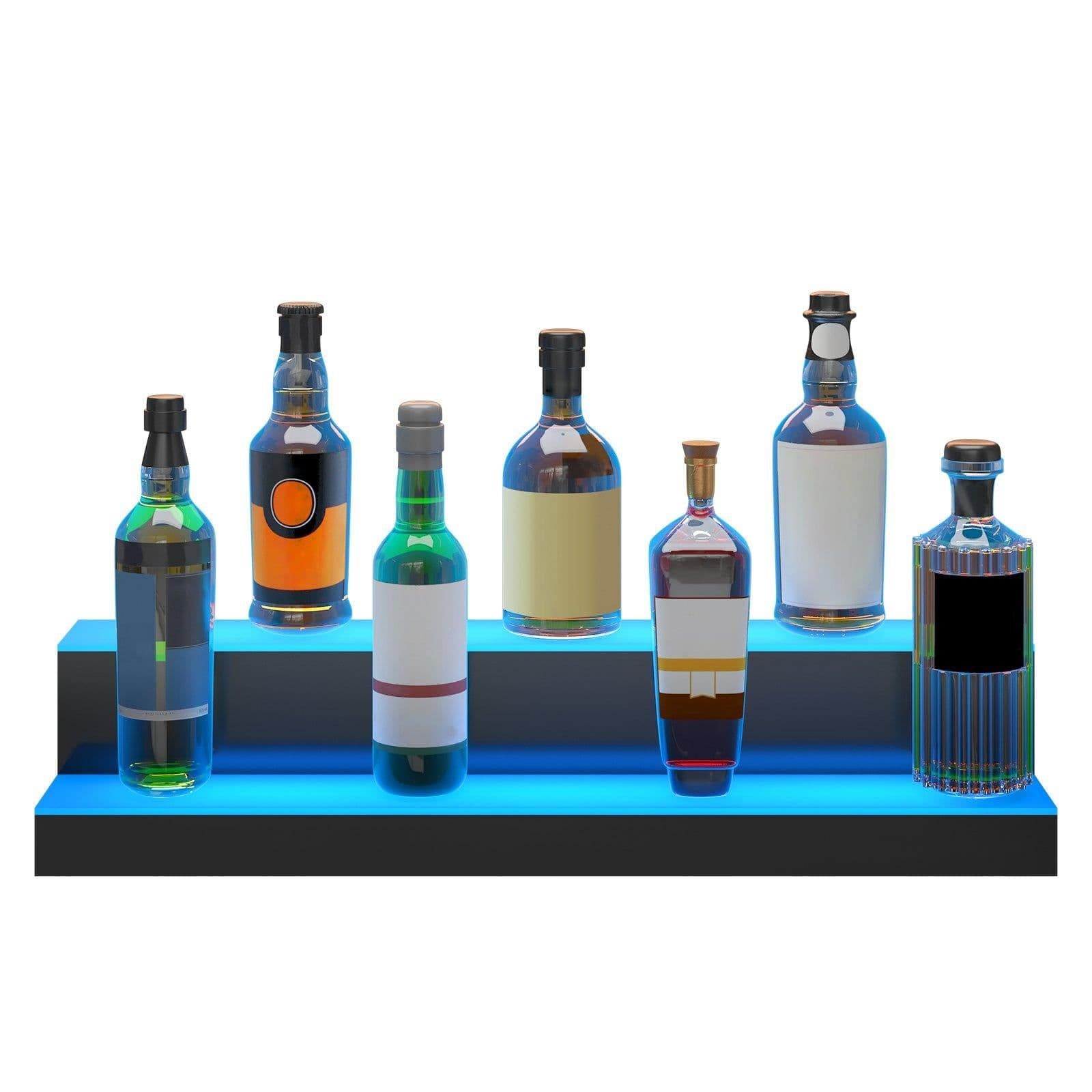 image-VEVOR LED Lighted Liquor Bottle Display, 2 Tiers 30 Inches, Illuminated Home Bar Shelf with RF Remote & App Control 7 Static Colors 1-4 H Timing, Acrylic Drinks Lighting Shelf for Holding 16 Bottles