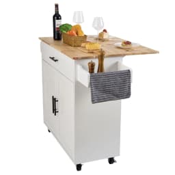 image-VEVOR Kitchen Island Cart with Solid Wood Top, 35.4" Width Mobile Carts with Storage Cabinet, Rolling Kitchen Table with Spice Rack, Towel Rack, Drop Leaf and Drawer, Portable Islands on Wheels, White