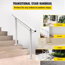 image-VEVOR Outdoor Stair Railing Kit, 3 FT Handrails 2-3 Steps, Adjustable Angle White Aluminum Stair Hand Rail for The Elderly, Handrails for Outdoor Steps