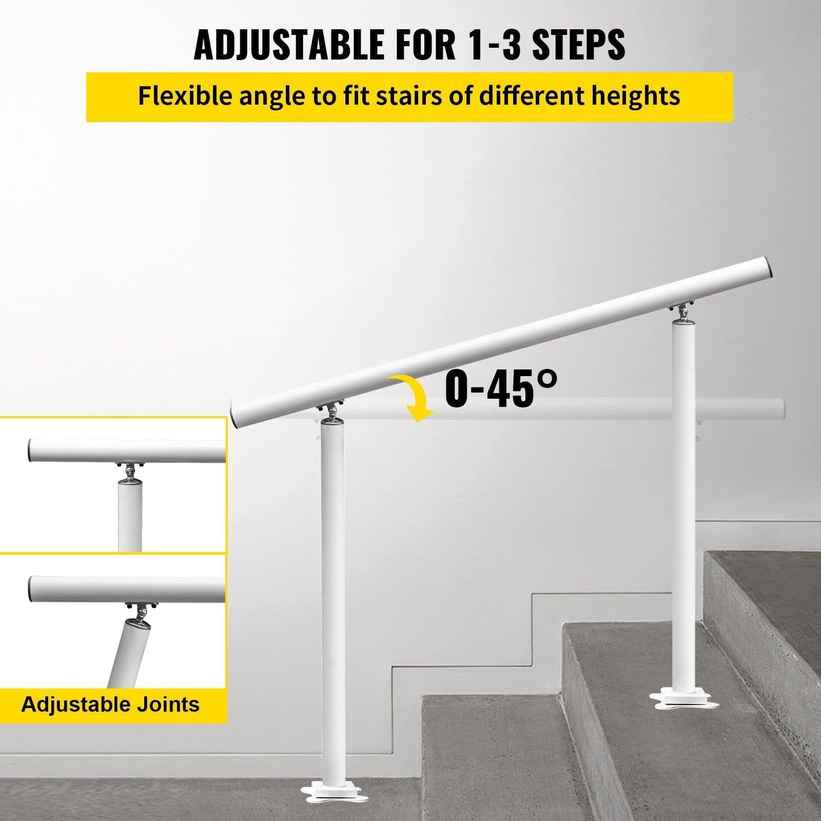 image-VEVOR Outdoor Stair Railing Kit, 3 FT Handrails 2-3 Steps, Adjustable Angle White Aluminum Stair Hand Rail for The Elderly, Handrails for Outdoor Steps