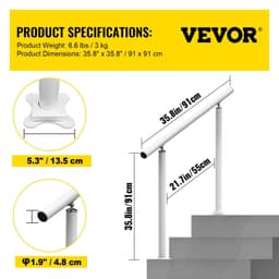 image-VEVOR Outdoor Stair Railing Kit, 3 FT Handrails 2-3 Steps, Adjustable Angle White Aluminum Stair Hand Rail for The Elderly, Handrails for Outdoor Steps