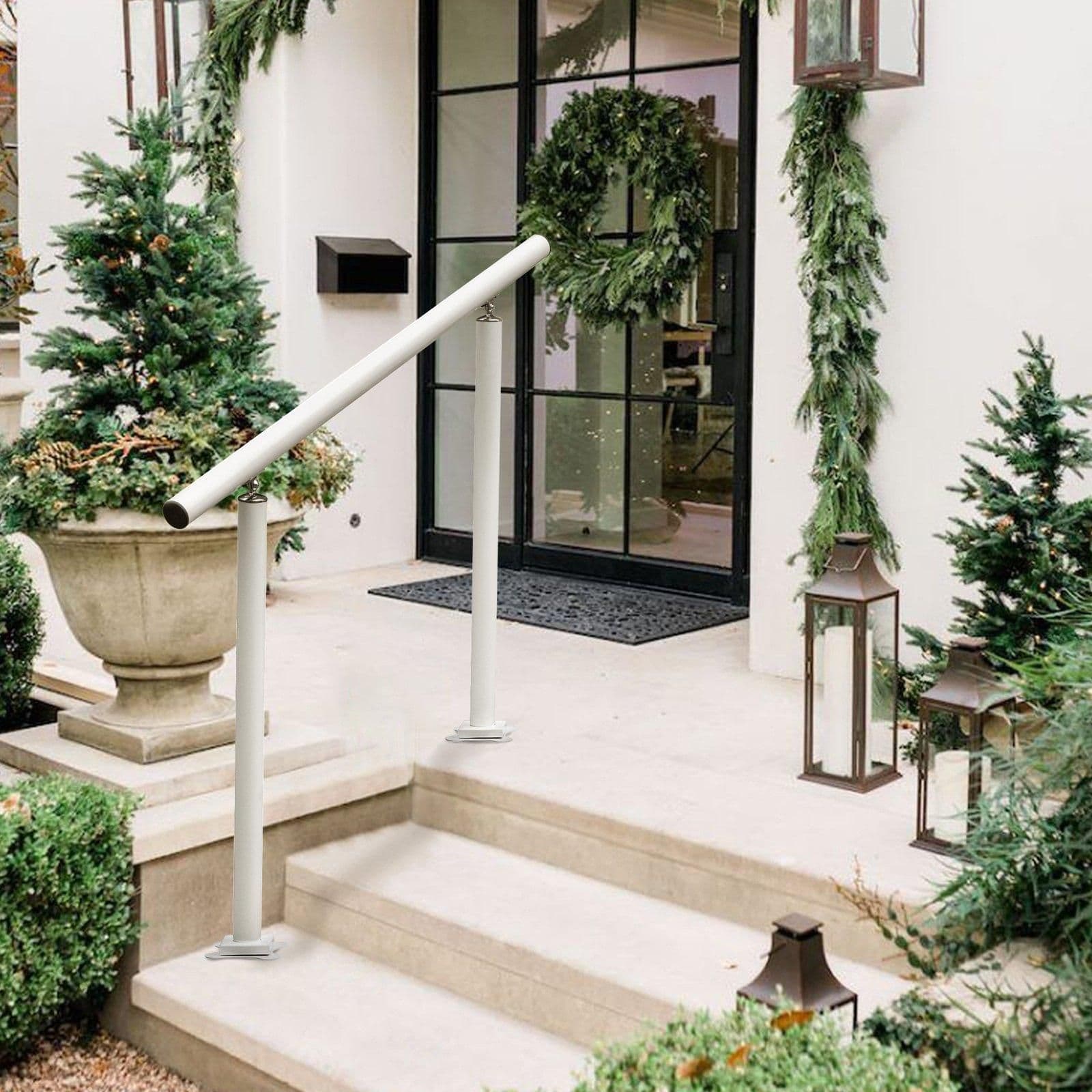 image-VEVOR Outdoor Stair Railing Kit, 3 FT Handrails 2-3 Steps, Adjustable Angle White Aluminum Stair Hand Rail for The Elderly, Handrails for Outdoor Steps