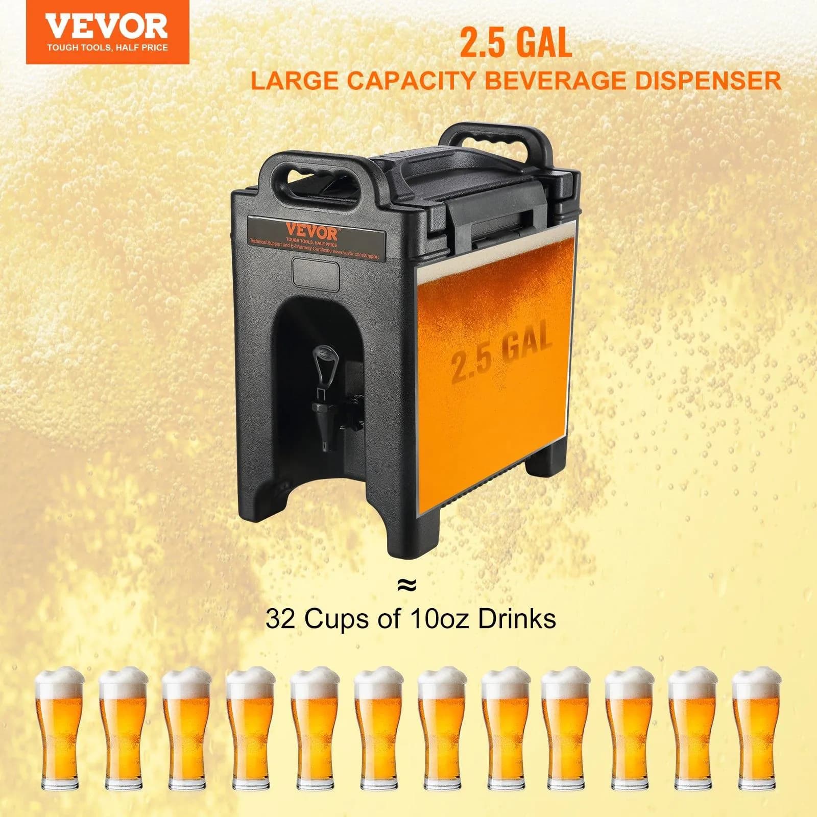 image-VEVOR Insulated Beverage Dispenser, 2.5 Gallon, Food-grade LDPE Hot and Cold Beverage Server, Thermal Drink Dispenser Cooler with 0.9 in PU Layer Two-Stage Faucet Handle, for Restaurant Drink Shop