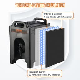 image-VEVOR Insulated Beverage Dispenser, 2.5 Gallon, Food-grade LDPE Hot and Cold Beverage Server, Thermal Drink Dispenser Cooler with 0.9 in PU Layer Two-Stage Faucet Handle, for Restaurant Drink Shop