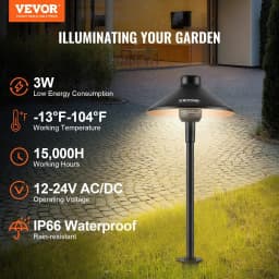 image-VEVOR 12 Pack Low Voltage Landscape Path Lights, 3W 210LM 12V-24VAC/DC Outdoor LED Pathway Lighting, 3000K Warm White Walkway Lights with Quick Connectors, IP66 Waterproof for Yard Garden Sidewalk