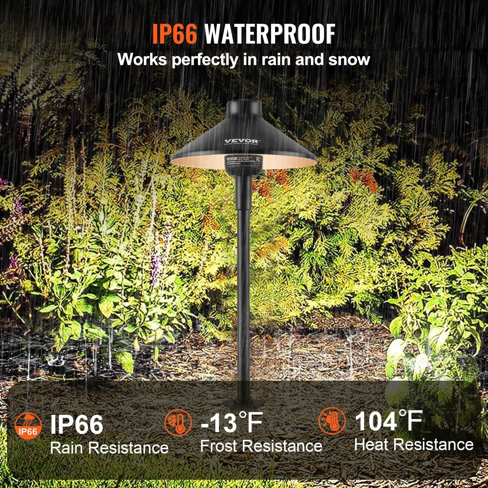 image-VEVOR 12 Pack Low Voltage Landscape Path Lights, 3W 210LM 12V-24VAC/DC Outdoor LED Pathway Lighting, 3000K Warm White Walkway Lights with Quick Connectors, IP66 Waterproof for Yard Garden Sidewalk