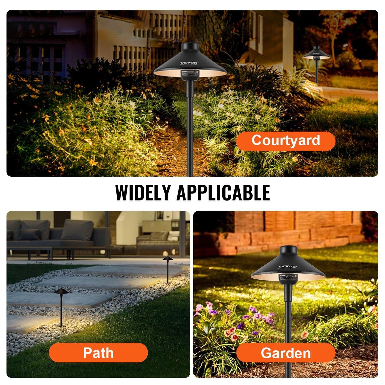 image-VEVOR 12 Pack Low Voltage Landscape Path Lights, 3W 210LM 12V-24VAC/DC Outdoor LED Pathway Lighting, 3000K Warm White Walkway Lights with Quick Connectors, IP66 Waterproof for Yard Garden Sidewalk