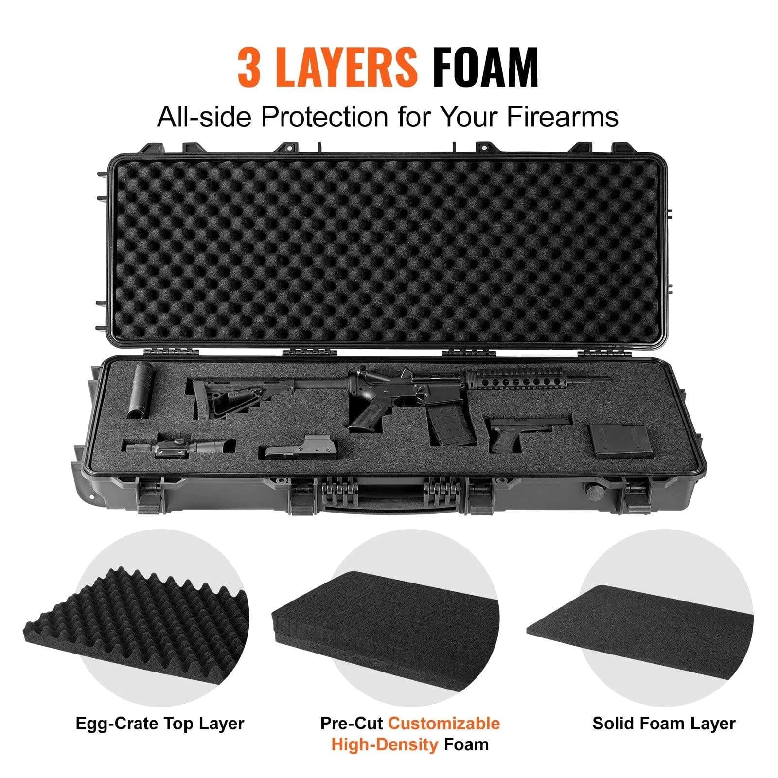 image-VEVOR Rifle Case, Rifle Hard Case with 3 Layers Fully-protective Foams, 42 inch lockable Hard Gun Case with Wheels, IP67 Waterproof & Crushproof, for Two Rifles or Shotguns, Airsoft Gun