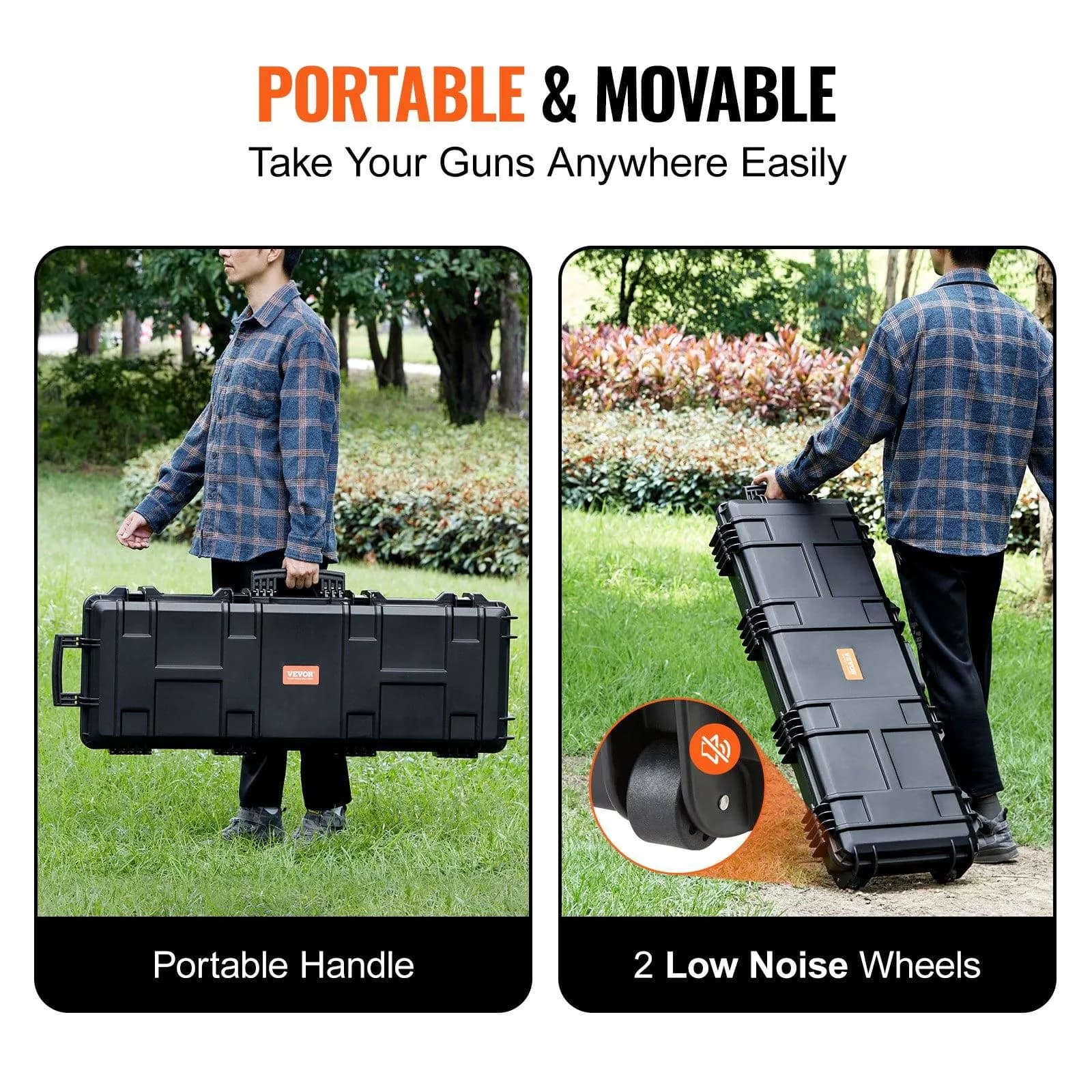 image-VEVOR Rifle Case, Rifle Hard Case with 3 Layers Fully-protective Foams, 42 inch lockable Hard Gun Case with Wheels, IP67 Waterproof & Crushproof, for Two Rifles or Shotguns, Airsoft Gun