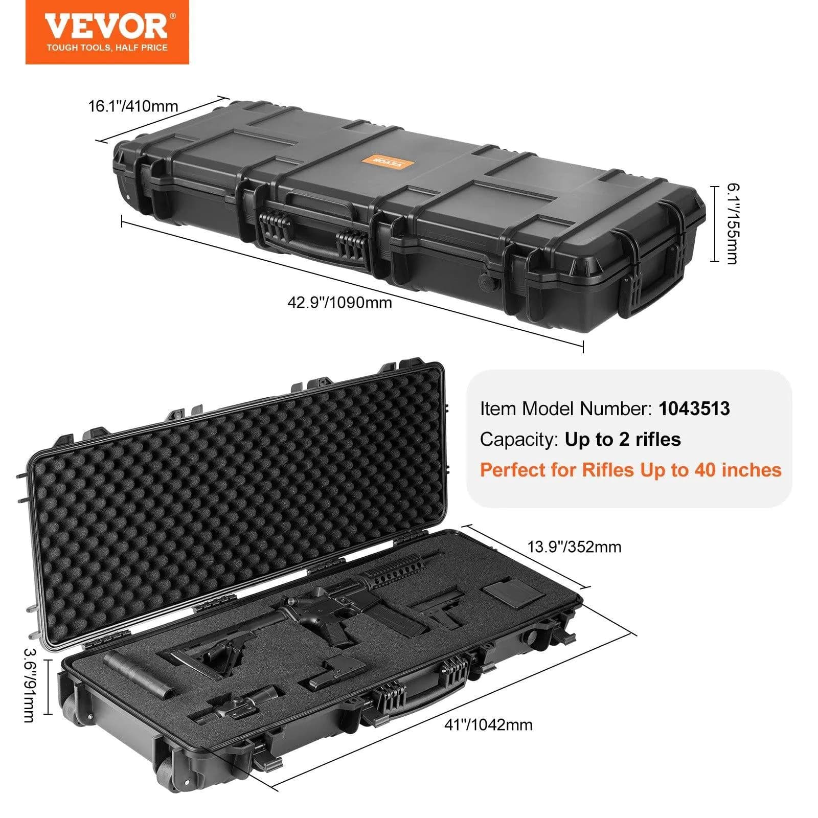 image-VEVOR Rifle Case, Rifle Hard Case with 3 Layers Fully-protective Foams, 42 inch lockable Hard Gun Case with Wheels, IP67 Waterproof & Crushproof, for Two Rifles or Shotguns, Airsoft Gun