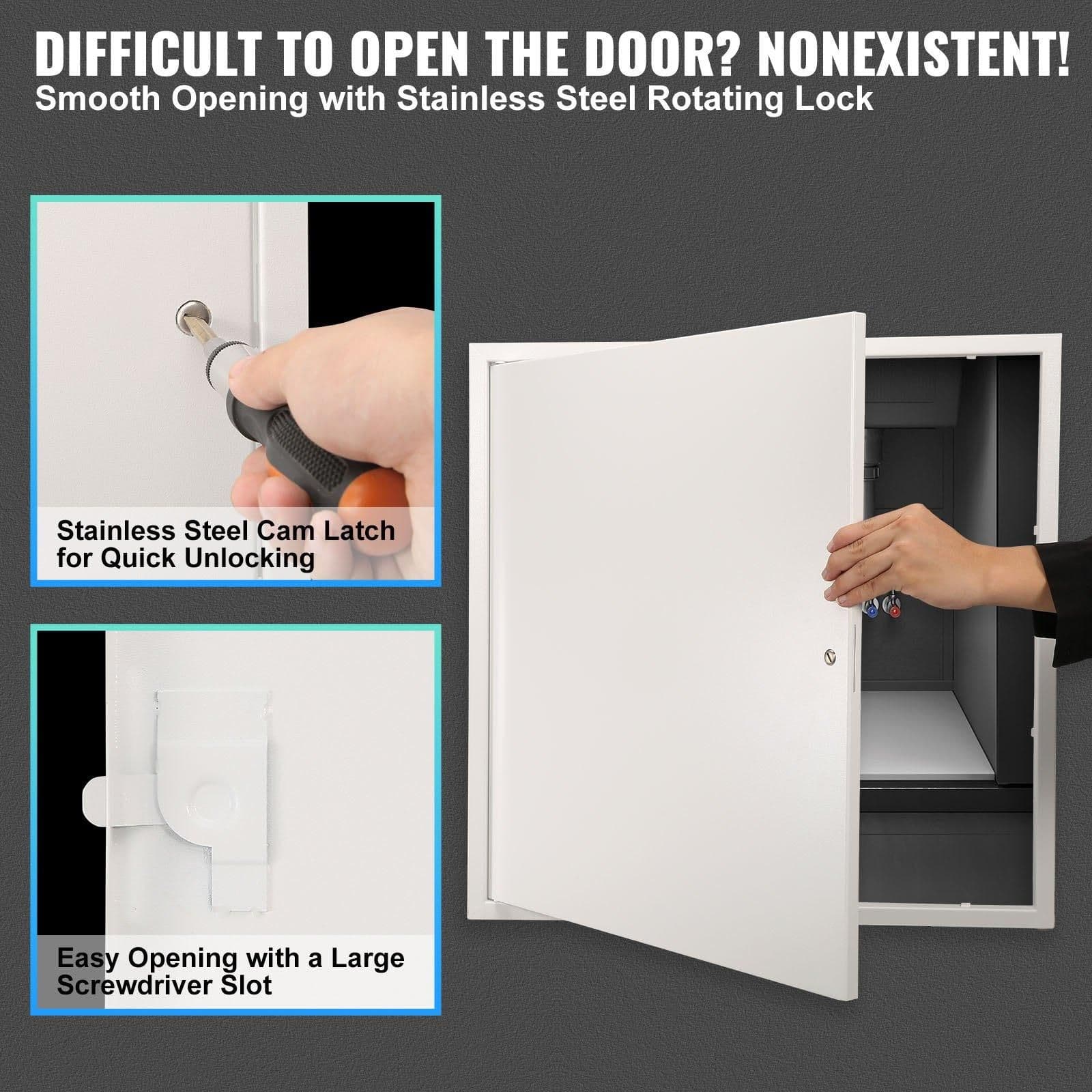 image-VEVOR Access Panel for Drywall & Ceiling, 16 x 16 Inch Plumbing Access Panels, Reinforced Access Door, Heavy-Duty Steel Wall Hole Cover, Easy Install Removable Hinged Panel for Wiring & Cables, Silver