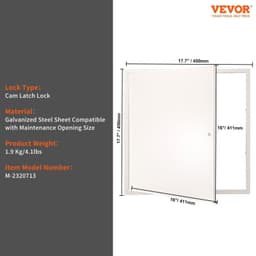 image-VEVOR Access Panel for Drywall & Ceiling, 16 x 16 Inch Plumbing Access Panels, Reinforced Access Door, Heavy-Duty Steel Wall Hole Cover, Easy Install Removable Hinged Panel for Wiring & Cables, Silver