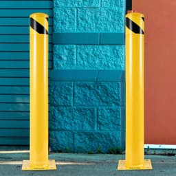 image-VEVOR Safety Bollard 48"x4.5" Safety Barrier Bollard 4-1/2" OD 48" Height Yellow Powder Coat Pipe Steel Safety Barrier with 4 Free Anchor Bolts for Traffic-Sensitive Area